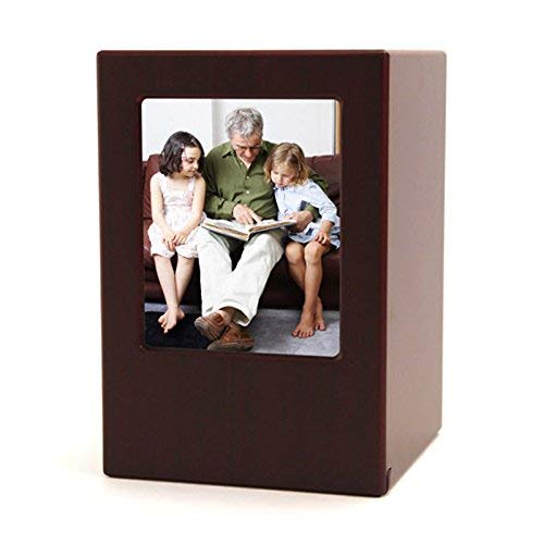 OneWorld Memorials Cherry Finish Wood Photo Cremation Urn - Large - Holds Up to 200 Cubic Inches of Ashes - Brown Urns for Human Ashes - Custom Engraving Included