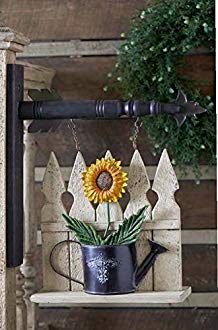 Picket Fence Arrow Replacement With Tin Sunflower In Watering Can