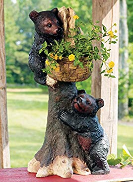 Bear & Cubs Rustic Planter/Basket - Lodge Lawn Decor