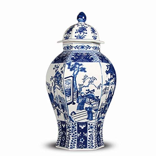 ALL DECOR Classic Asian Blue and White Ceramic Urn Fine Chinese Porcelain Temple/Spice Jar (blue and white 39)