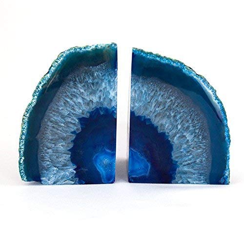 StarStuff.Rocks Blue Agate Quartz Geode Book Ends - Made from the finest grade Brazilian agate