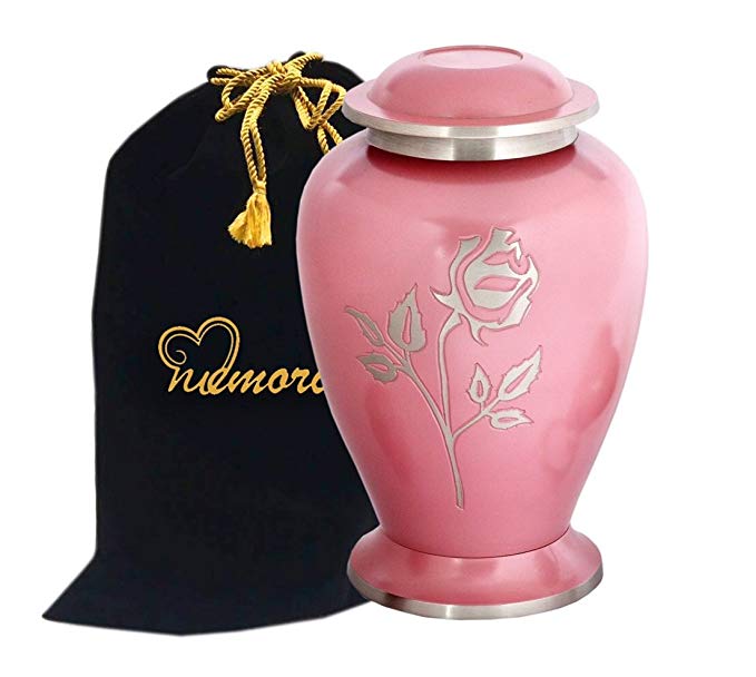 MEMORIALS 4U Memorials4u Avondale Pink Pearl Rose Brass Cremation Urn for Human Ashes - Adult Funeral Urn Handcrafted and Engraved - Affordable Urn for Ashes - Large Urn Deal