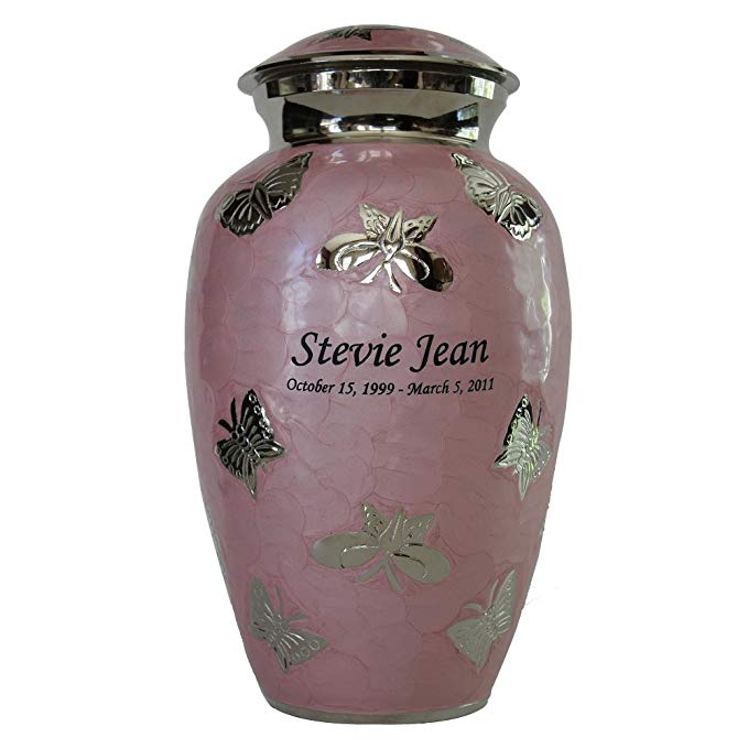 Adult Pink Butterfly Funeral Cremation Urn With Personalization