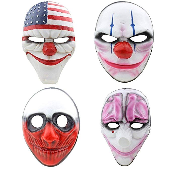 Digo3D Halloween Mask, Payday 2 Theme Game Mask for Horror Cosplay Party, Fencing, War-Game, Costume Play and More (Payday2 4PCS)