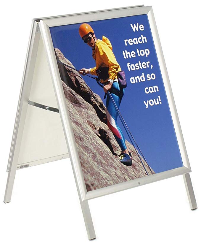 Displays2go Aluminum A-Frame Sign with Snap-Open Edging, Holds 22 x 28 Inches Graphics, Double-Sided - Silver (AFS2228)