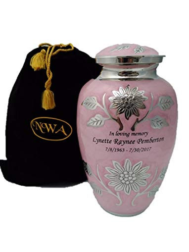 Custom Engraved Pink Adult Human Funeral Cremation Urn, Memorial Urns w/velvet bag and Personalization