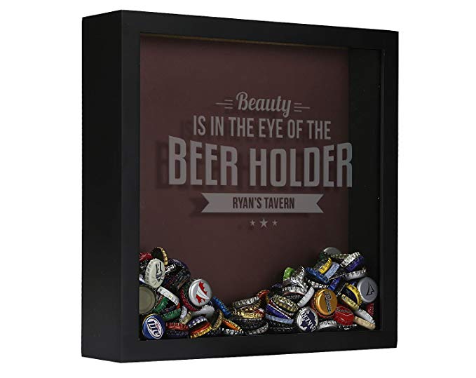 Personalized Beer Cap Shadow Box, Bottle Cap Collector, Engraved, Beauty Is in the Eye of the Beer Holder