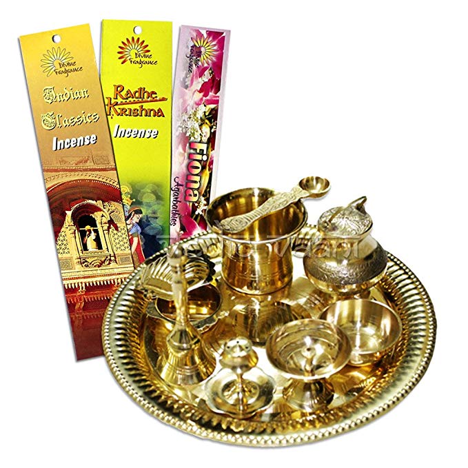 Set of Hindu Exclusive Puja Thali in Brass - Vedic Vaani