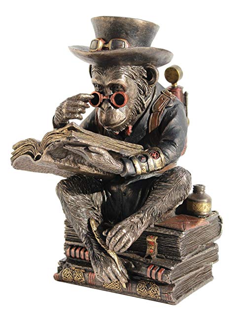 Steampunk Metallic Bronze / Copper Finished Chimpanzee Scholar 7.75 Inch High