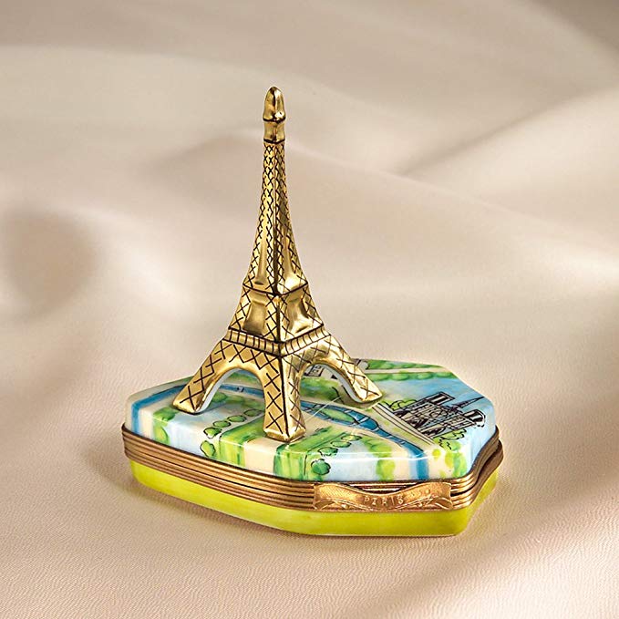 Authentic French Hand Painted Limoges Porcelain Gold Eiffel Tower on Paris Landmarks Box