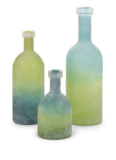 IMAX 65452-3 Alena Green and Blue Glass Bottles, Set of 3