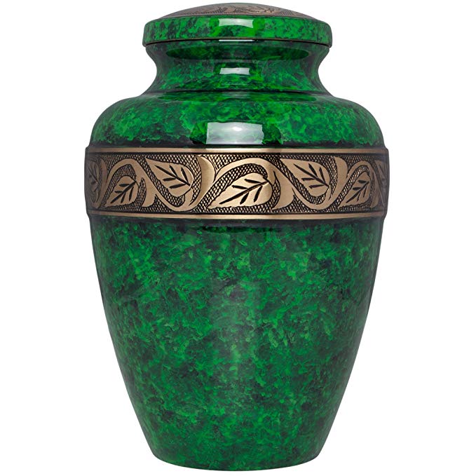 Liliane Memorials Emerald Green Funeral Cremation Urn; Esmeralda Model in Brass for Human Ashes; Suitable for Cemetery Burial; Large Size Fits Remains of Adults up to 200 lbs