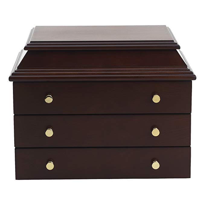 Reed & Barton 1672W 11-1/2-Inch by 9-Inch by 8-5/8-Inch Williamsburg Queen Mary Jewelry Box with 3 Drawers