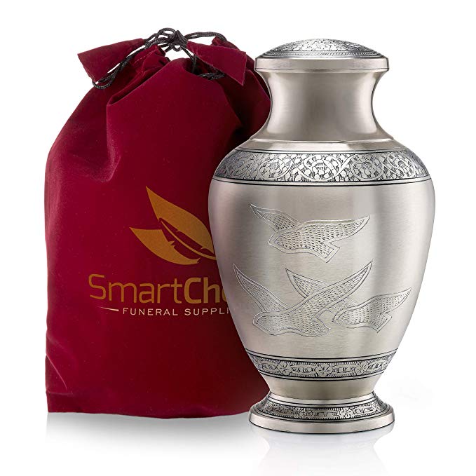 SmartChoice Wings of Freedom Cremation Urn for Human Ashes - Handcrafted Funeral Memorial Urn with Dove Motif in Elegant (Adult)