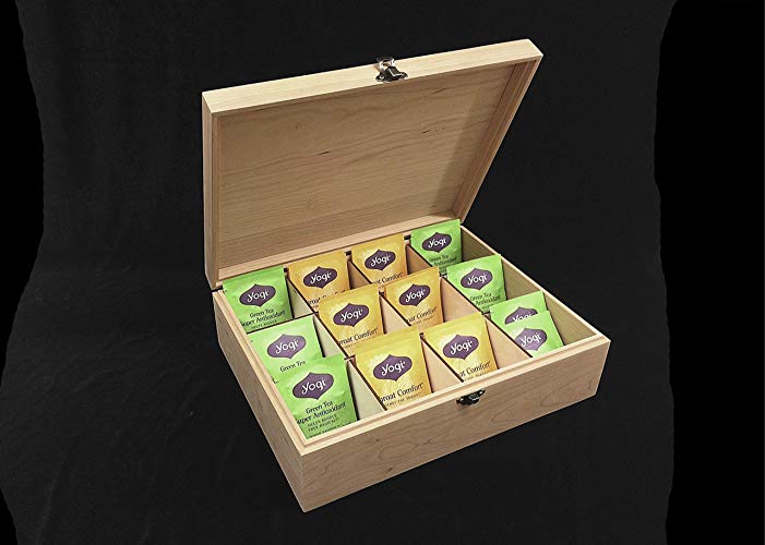 Unfinished Wooden Tea Box with Hinges & Latch-12 1/8 x 9 1/4 x 3 3/4-12 Compartment Box