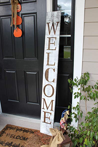 Wooden Welcome Sign for Home Front Porch Sign/Front Door Sign: Farmhouse White