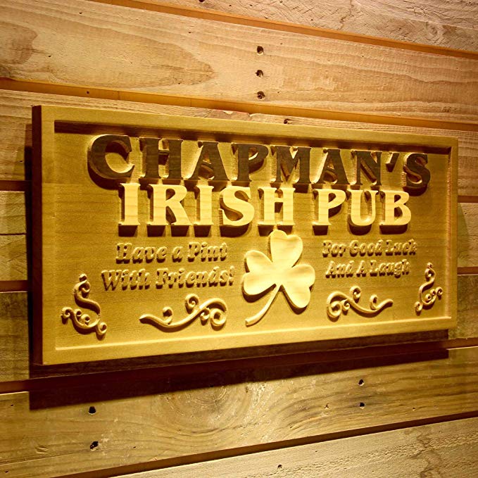 ADVPRO wpa0125 Name Personalized Irish Pub Shamrock Wood Engraved Wooden Sign - Large 26.75