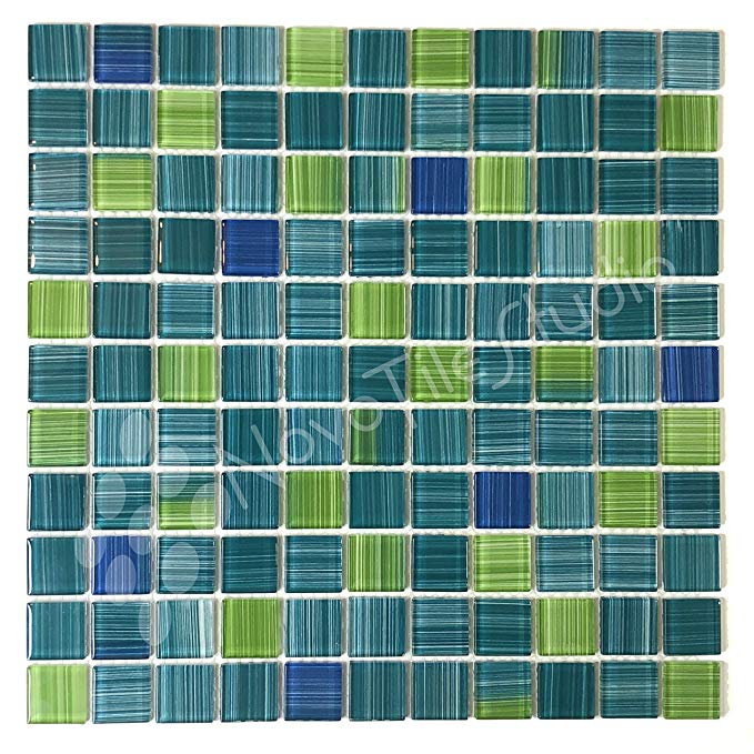 NovoTileStudio.com Box 10 Tiles Green/Blue Glass Mosaic Tile 12