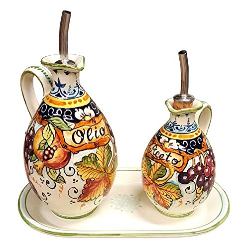 CERAMICHE D'ARTE PARRINI - Italian Ceramic Set Cruet Oil And Vinegar Art Pottery Hand Painted Made in ITALY Tuscan