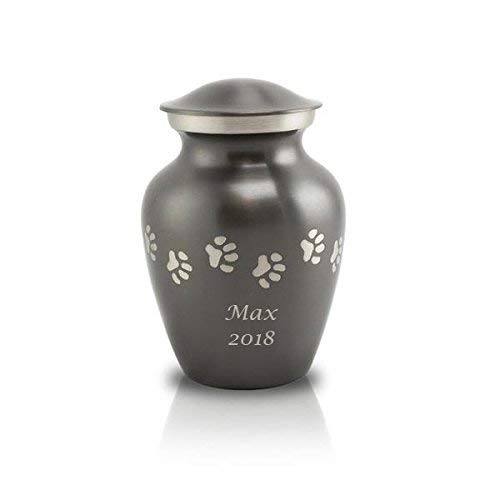 OneWorld Memorials Paw Prints Brass Paw Cremation Urn - Extra Small Grey - Custom Engraving Included