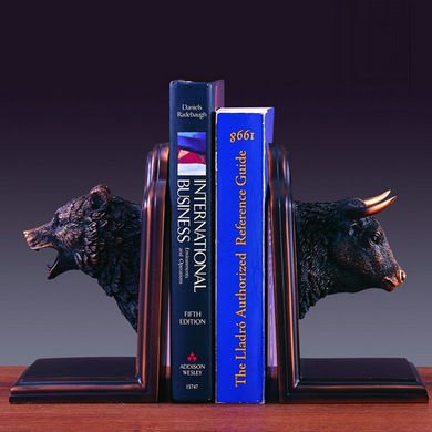 Bronze Plated Resin Sculptures Bear & Bull Head Bookends 9