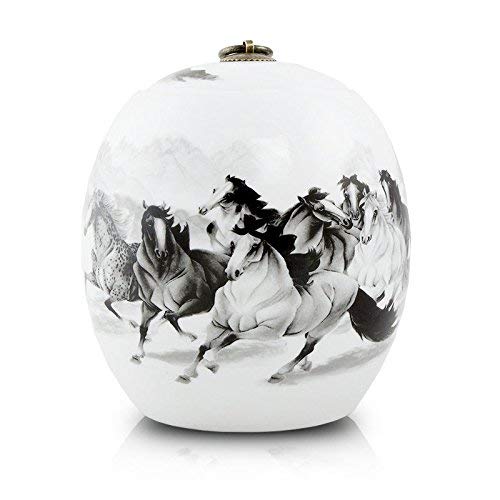 8 Horses Ceramic Memorial Urn for Loved Ones - Large - Holds Up to 135 Cubic Inches of Ashes - White Cremation Urn for Ashes - Engraving Sold Separately