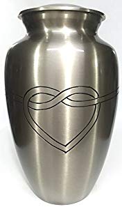 Ansons Urns Cremation Urn - Hugging Heart Funeral Urn for Human Ashes - Large Adult Size Burial Urn - 100% Brass (Silver)