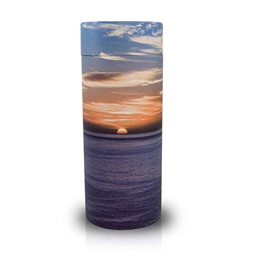 Ocean Sunset Paper Biodegradable Urn for Spreading Ashes - Large - Holds Up To 200 Cubic Inches of Ashes - Blue Orange Cremation Urn for Scattering Ashes - Engraving Sold Separately