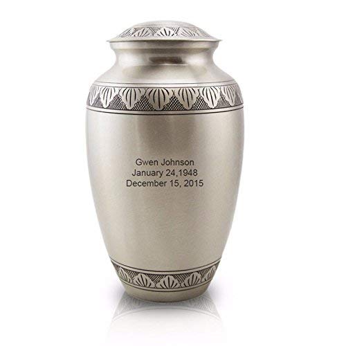 OneWorld Memorials Athena Pewter Brass Cremation Urn for Human - Large - Holds Up to 190 Cubic Inches of Ashes - Pewter Silver Cremation Urn for Human Ashes - Custom Engraving Included