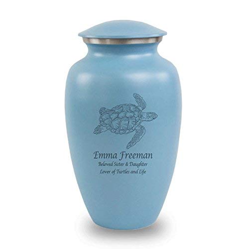 OneWorld Memorials Sea Turtle Aluminum Cremation Urn - Large - Holds Up To 200 Cubic Inches of Ashes - Blue Turtles With Engraving Urns for Human Ashes - Custom Engraving Included