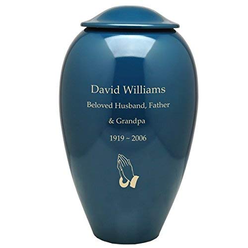 Cremation Urn: Custom Personalized Premium Brass Full Adult Size Urn, 200 Cubic Inch Capacity (Blue)