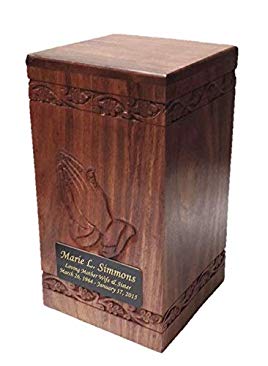 NWA Hand Carved Praying Hands Wooden Adult Size Human Funeral Cremation Urn with Engraving