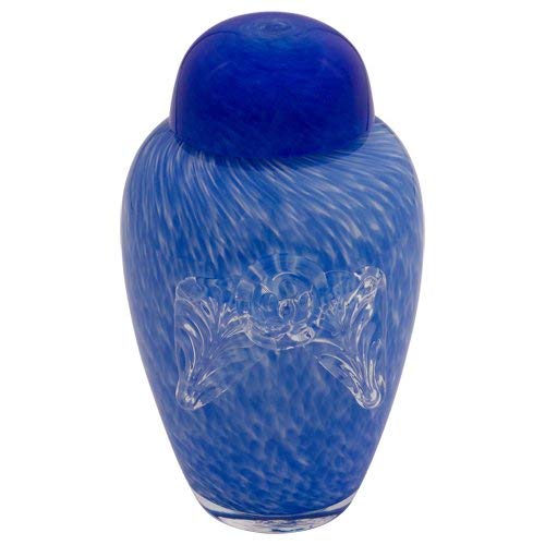 Silverlight Urns Devotion Lily Blue Hand Blown Glass Extra Small Urn, Mini Blue Glass Cremation Urn, 6 Inches High