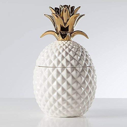 Torre & Tagus 902522B Pineapple Gold Crown White Ceramic Canister, Tall, White/Gold