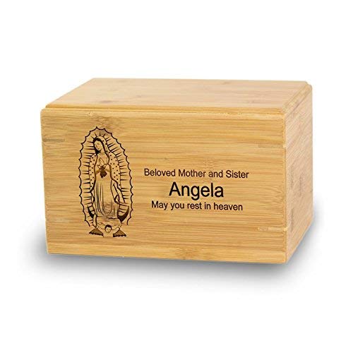 OneWorld Memorials Lady of Guadalupe Bamboo Cremation Urn - Large - Holds Up to 200 Cubic Inches of Ashes - Brown Urns for Human Ashes - Custom Engraving Included