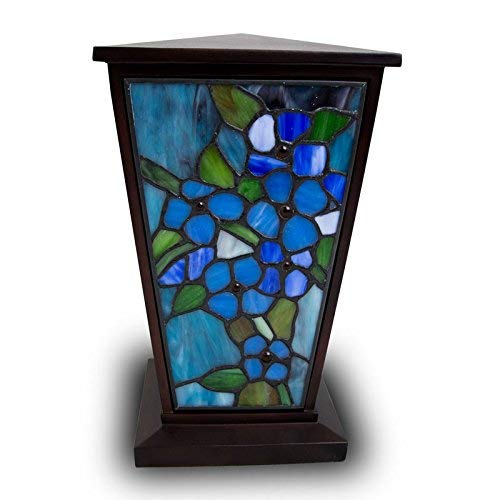 Forget-Me-Not Stained Glass Memorial Urn for Adults - Large - Holds Up to 200 Cubic Inches of Ashes - Blue Cremation Urn for Ashes - Engraving Sold Separately