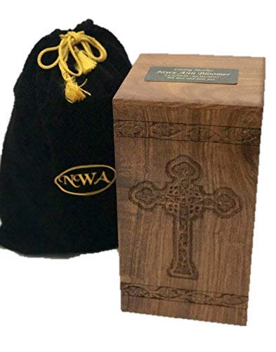 NWA Hand Carved Cross Wooden Adult Size Human Funeral Cremation Urn with Engraving