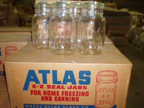 Hazel Atlas Ez Seal Antique/Collectible Quart Sized Jars - Sealed Original Factory Carton (New Old Stock) 12 Pieces From Approx 1954-64 Vintage - Great Looking Decorative Jars