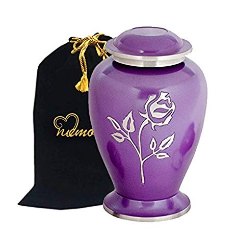 MEMORIALS 4U Purple Pearl Rose Brass Cremation Urn for Human Ashes - Rose Urn - Adult Funeral Urn Handcrafted and Engraved - Affordable Urn for Ashes - Large Urn Deal