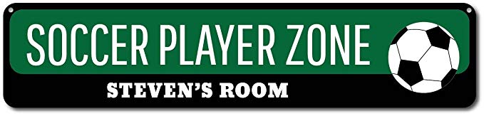 The Lizton Sign Shop Soccer Player Zone Sign, Personalized Soccer Lover Kid Bedroom Sign, Custom Soccer Ball Child Name Room Decor - Quality Aluminum ENSA1002062-9 x36 Quality Aluminum Sign