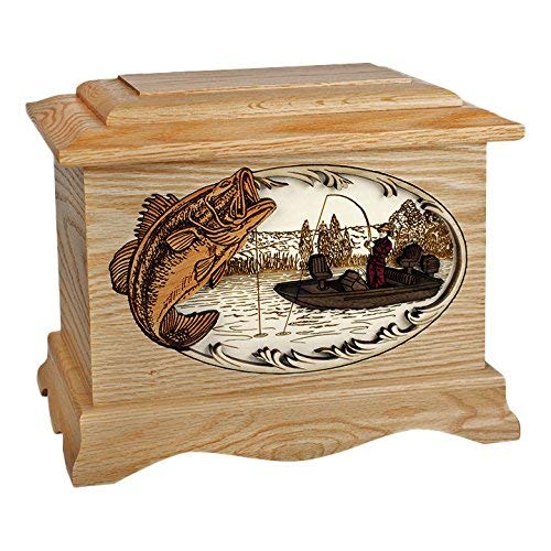 Wood Cremation Urn - Oak Bass Fishing Boat Ambassador