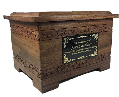 NWA Urns for Human Ashes, Adult Size Hard Wood Hand Carved Human Cremation Urn - Custom Engraved