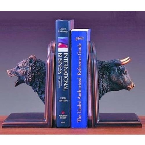 Bronze Plated Electroplated Bear and Bull Head Bookends Figurines Statues