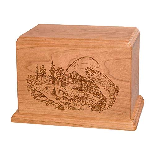 Wood Cremation Urn - Natural Cherry Stream Fishing