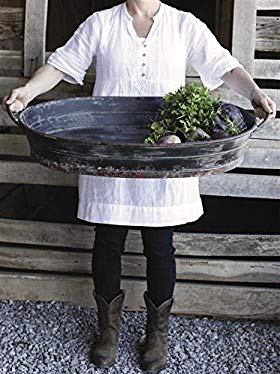 Oval Metal Tray W/ Handles Distressed Black Finish Serving Dish Country Home Kitchen D