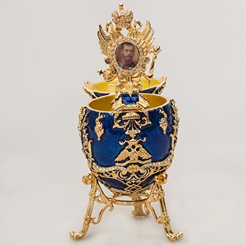 Tsarevich Fabergé Style Egg Jewelry Box (Blue) 3.5''