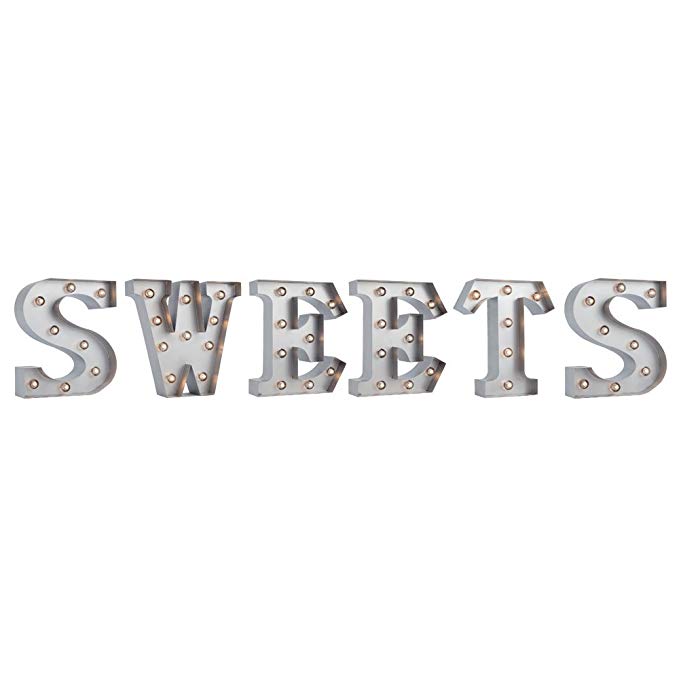 Fantado Silver Marquee Light 'Sweets' LED Metal Sign (8 Inch, Battery Operated w/Timer) by PaperLanternStore