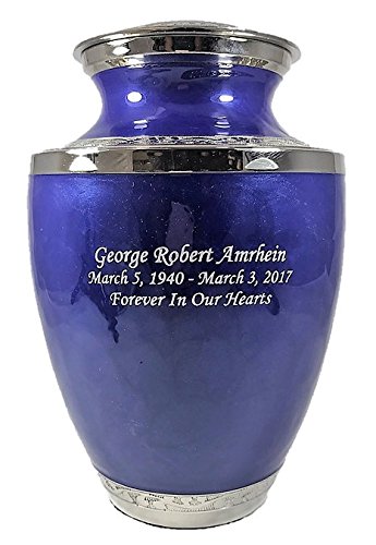 Custom Adult Blue Brass Funeral Cremation Urn with bag and personalization