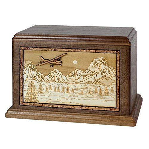 Wood Cremation Urn - Airplane in Mountains Hampton (Walnut)