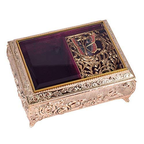 Gold Finish Metal and Glass Jewelry Music Box with Swarovski Crystals - Plays Song Fur Elise